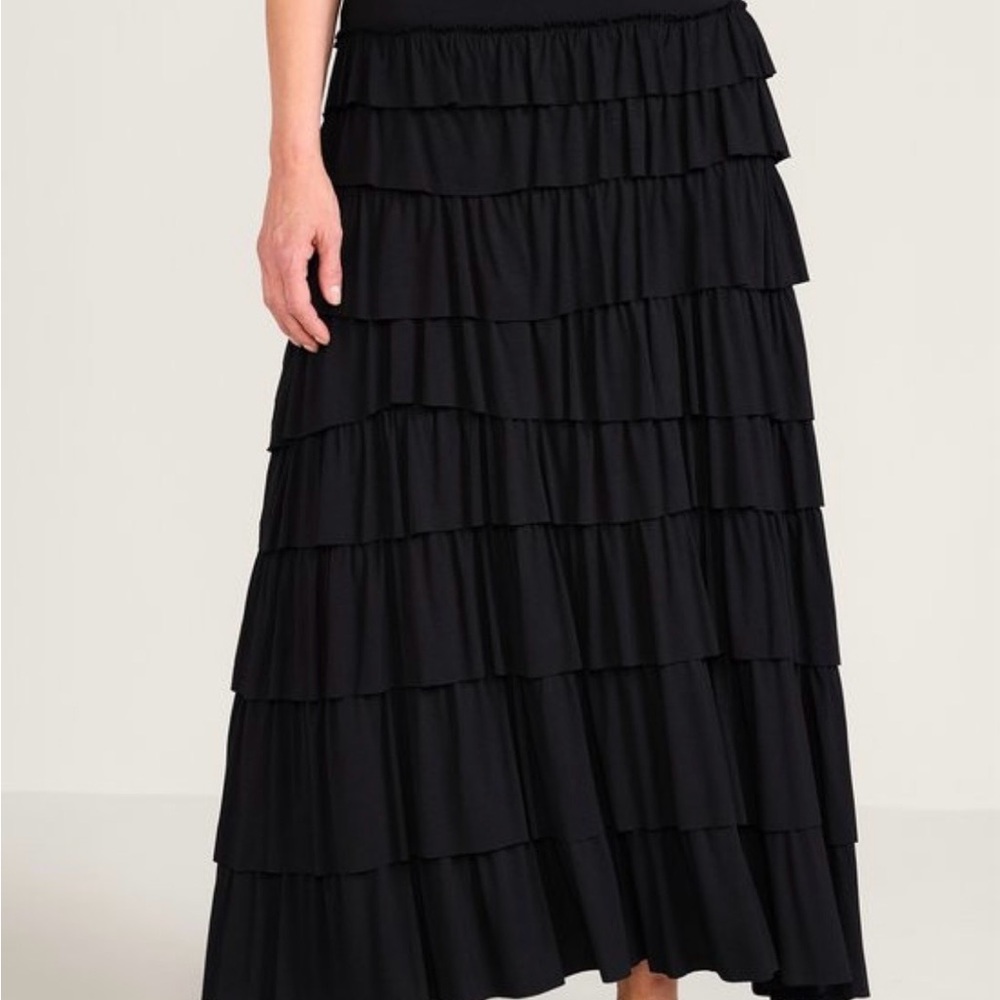 NWT Soft Surroundings Black Tiered Knit Maxi Skirt - Picture 3 of 8
